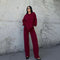 WOMEN KNITTED DISTRESSED CO-ORD SET - WINE RED